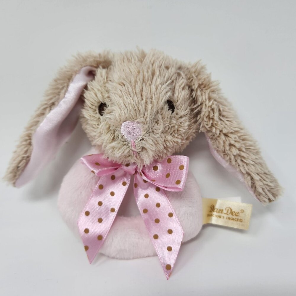 Dan Dee Plush Bunny Baby Rattle With Pink Polka Dot Bow